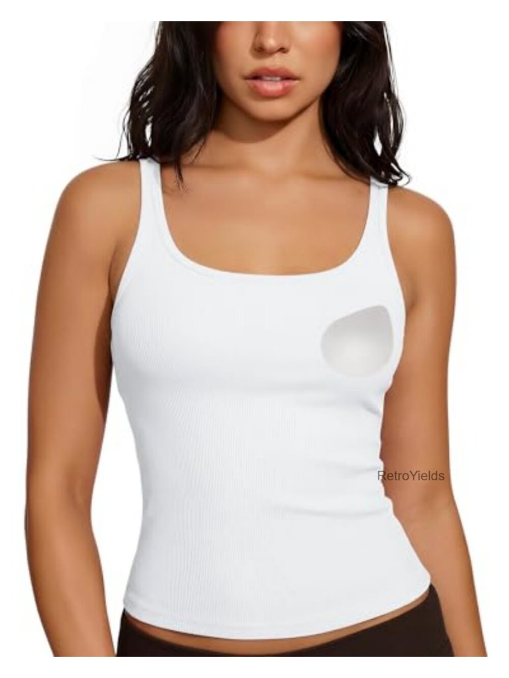 Cotton Ribbed Padded Tank Top Built in Bra Scoop Neck Cami